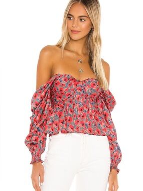 House of Harlow 1960 x Revolve Burna Top Blouse in Red Poppy Floral Print